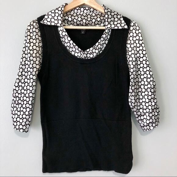 AGB Layered Black sweater polka dot satin top size small - Picture 10 of 10